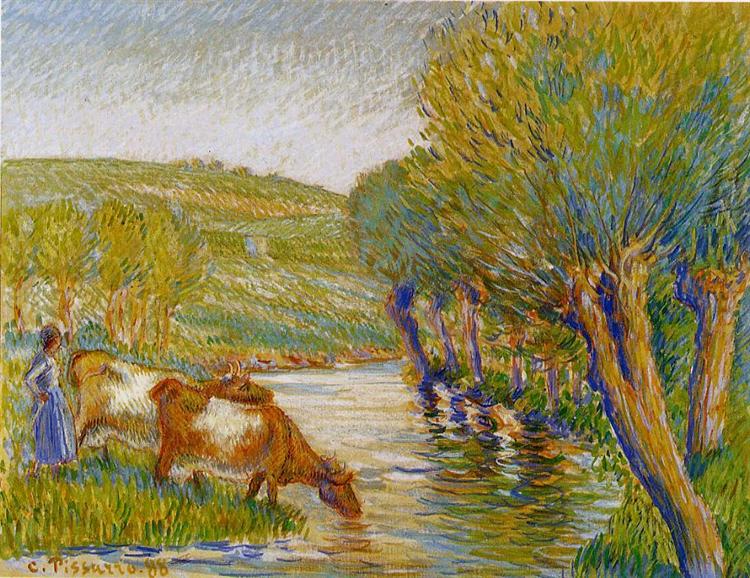 The river and willows, Eragny, 1888 - Каміль Піссарро