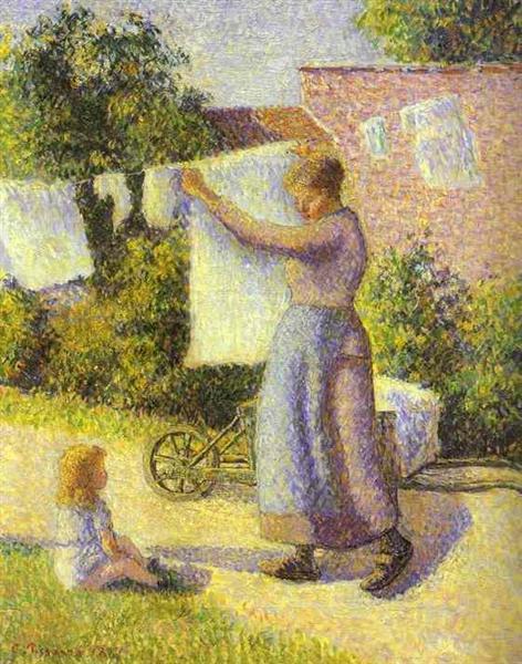 Woman Hanging up the Washing, 1887 - Камиль Писсарро