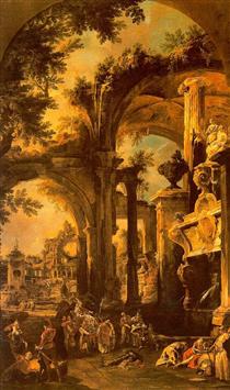 An Allegorical Painting of the Tomb of Lord Somers - Giovanni Antonio Canal