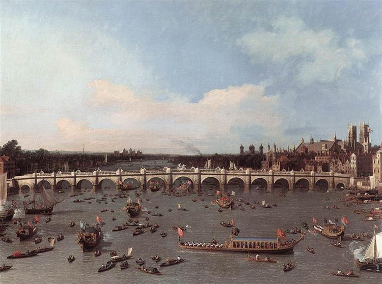 Le Pont de Westminster, avec la procession du Lord-maire sur la Tamise, 1746 - Canaletto