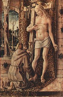Saint Francis of Assisi catches the blood of Christ from the wounds - Carlo Crivelli