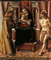 The Virgin and Child with Saints Francis and Sebastian - Carlo Crivelli