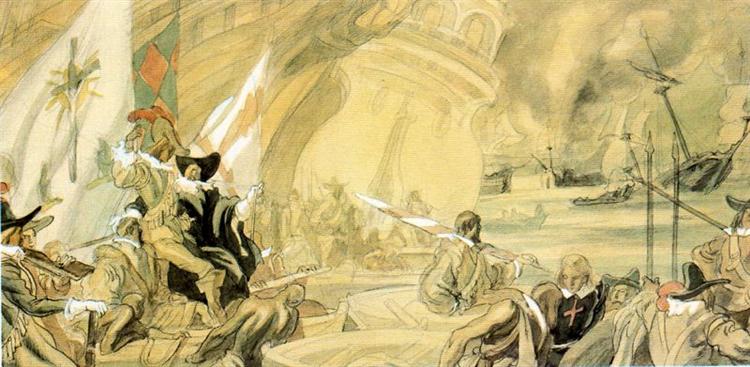 Sketch for one of the murals of the Army, 1953 - Карлос Саенс де Техада