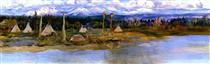 Kootenai Camp on Swan Lake (unfinished) - Charles Marion Russell