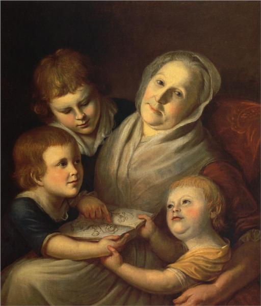 The Artist's Mother, Mrs. Charles Peale and Her Grandchildren, Raphaelle, Angelica & Rembrandt, 1780 - Charles Willson Peale