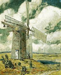 Bending Sail on the Old Mill - Childe Hassam