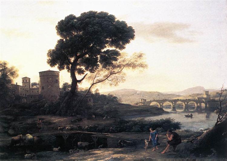 Landscape with Shepherds  - The Pont Molle, 1645 - 克勞德．熱萊
