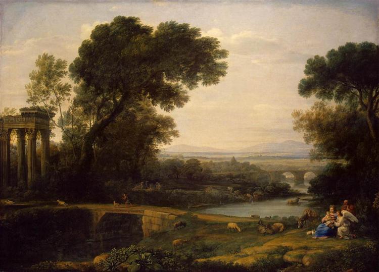 Пейзаж со сценой отдыха на пути в Египет, 1666 - Клод Лоррен