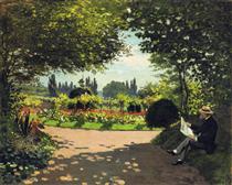 Adolphe Monet Reading in the Garden - 莫內
