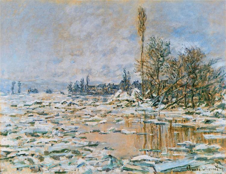 Breakup of Ice, Lavacourt, Grey Weather, 1880 - Claude Monet