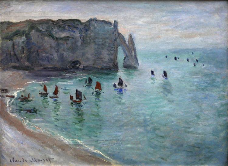 Étretat, la porte d'Aval : bateaux de pêche sortant du port, 1885 - Claude Monet