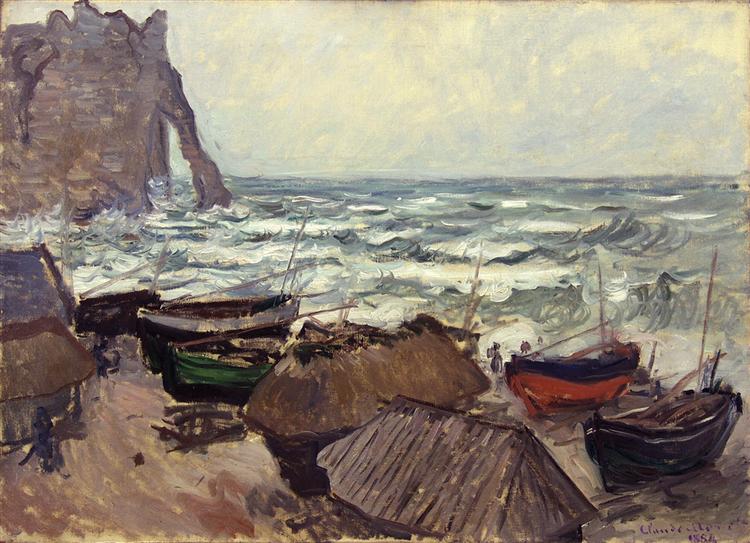 Fishing Boats on the Beach at Etretat, 1884 - 莫內