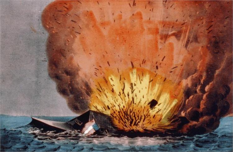 Destruction of the rebel monster 'Merrimac' off Craney Island May 11th 1862, 1862 - Куррье и Айвз