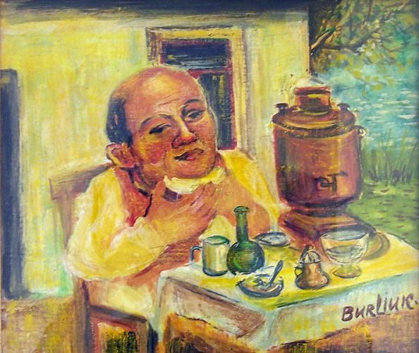 By the samovar (Tea time), 1950 - David Burliuk