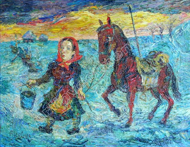 Woman with a horse - David Burliuk