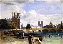 A View of the Pavillon de Flore and the Tuileries from the Seine, Notre Dame, Paris - David Cox