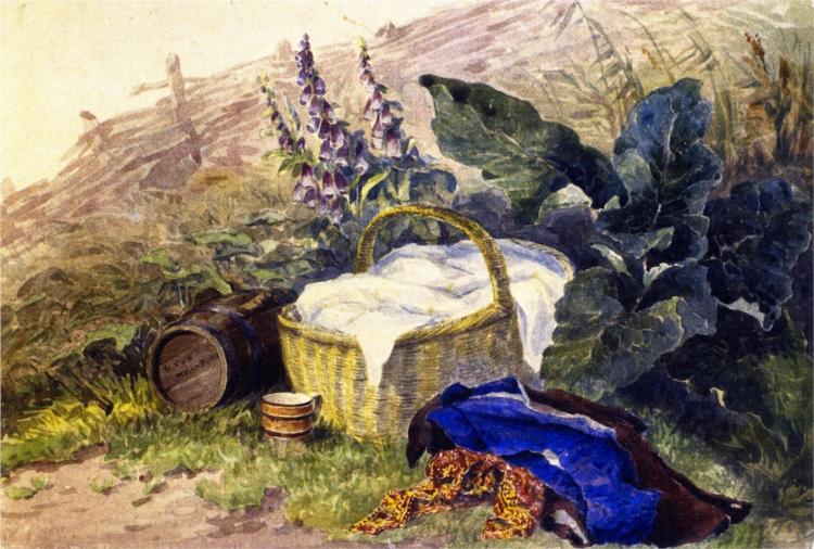Still LIfe. Basket, Foxgloves, Clothes and Other Objects, 1823 - David Cox