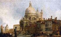 View of the Church of Santa Maria della Salute, on the Grand Canal, Venice, with the Dogana beyond - David Roberts