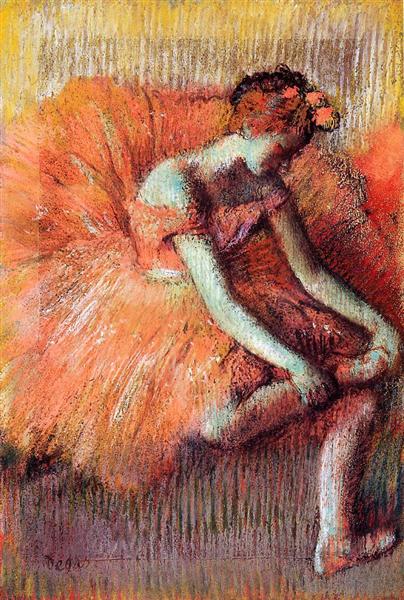Танцовщица поправляет балетку, c.1896 - Эдгар Дега