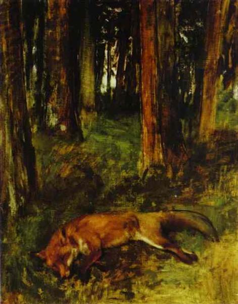 Dead fox lying in the Undergrowth, 1865 - 竇加