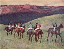 Caballos de carreras en un paisaje - Edgar Degas