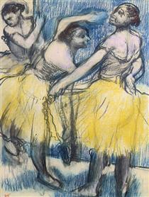 Three Dancers in Yellow Skirts - Едґар Деґа