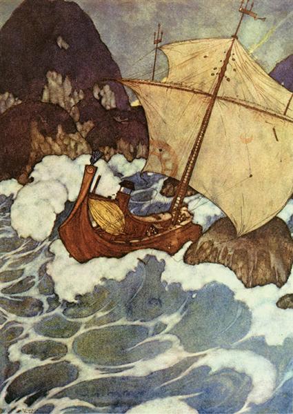 The Arabian Nights: The ship struck upon a rock - Edmund Dulac