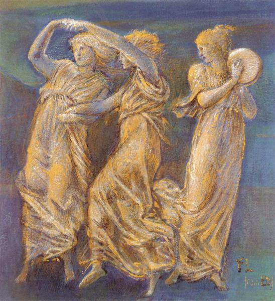 Three Female Figures  Dancing And Playing - Едвард Берн-Джонс