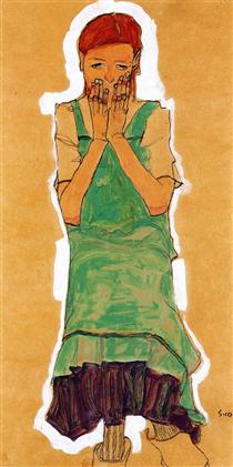 Girl with Green Pinafore - Egon Schiele