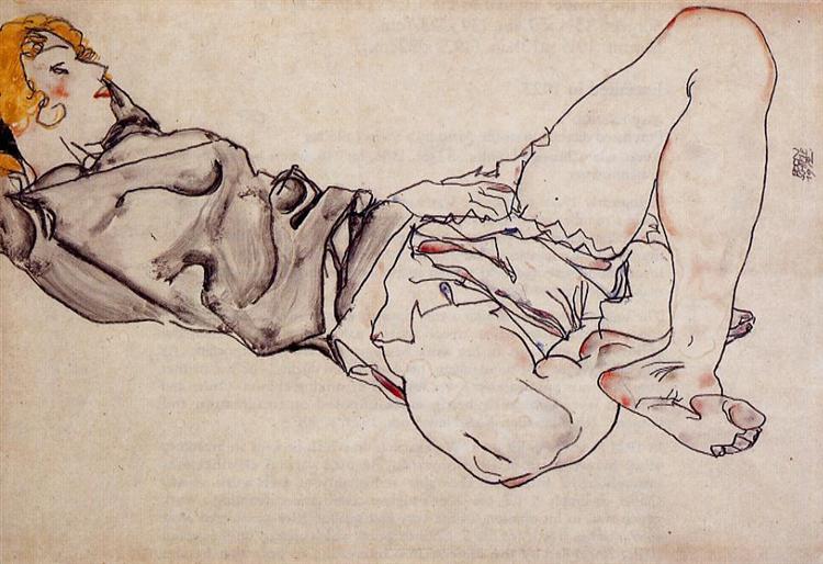 Reclining Woman with Blonde Hair, 1912 - 席勒