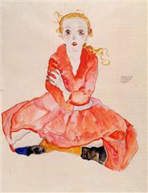 Seated Girl Facing Front - Egon Schiele