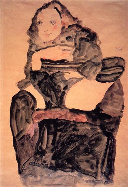 Seated Girl with Raised Left Leg, 1911 - Эгон Шиле