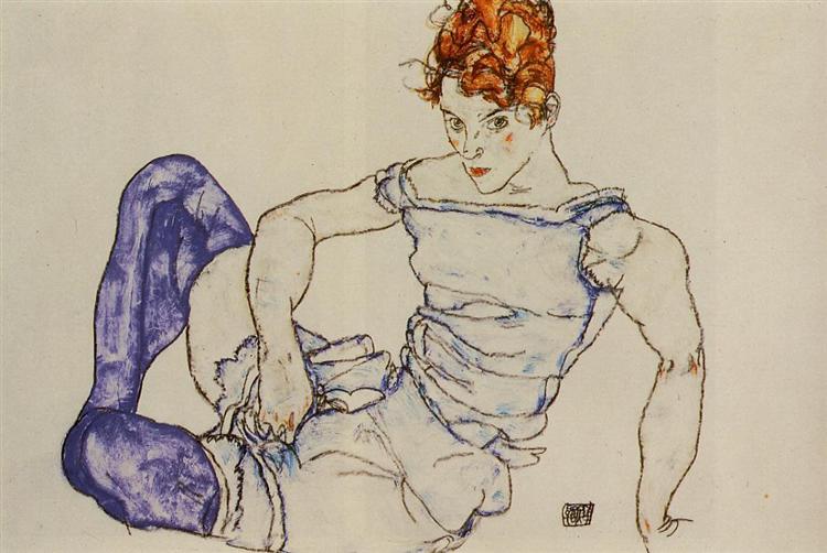 Seated Woman in Violet Stockings, 1917 - Egon Schiele