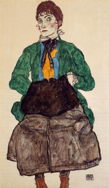 Жінка в зеленій блузці та муфті, 1915 - Егон Шиле