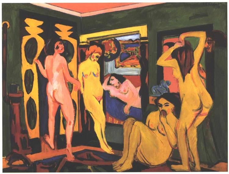 Bathing Women in a Room, 1908 - Эрнст Людвиг Кирхнер