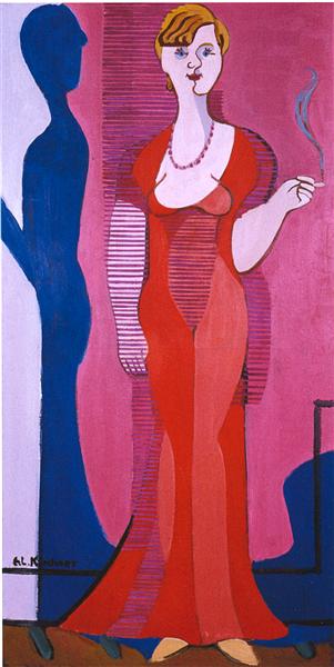 Blond Woman in a Red Dress, Portrait of Elisabeth Hembus, 1932 - Ernst Ludwig Kirchner