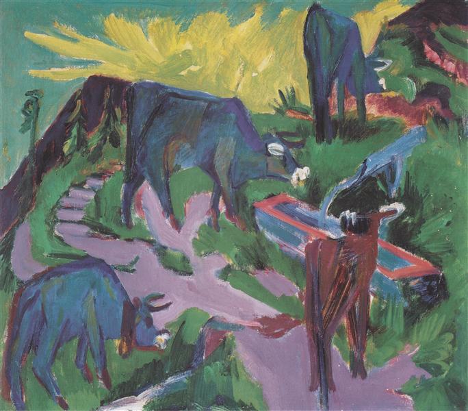 Cows at Sunset, 1918 - 1919 - Эрнст Людвиг Кирхнер