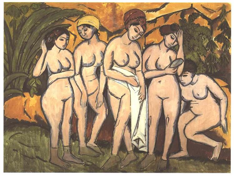 Five Bathing Women at a Lake - Эрнст Людвиг Кирхнер