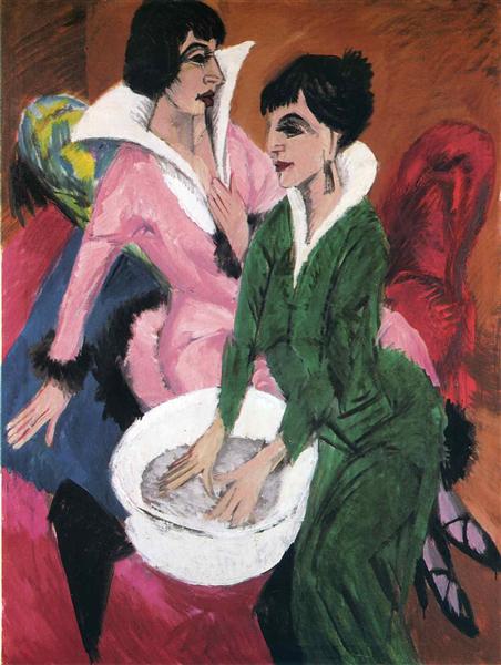 Two Women with Sink (or Wash Basin), 1913 - Ernst Ludwig Kirchner