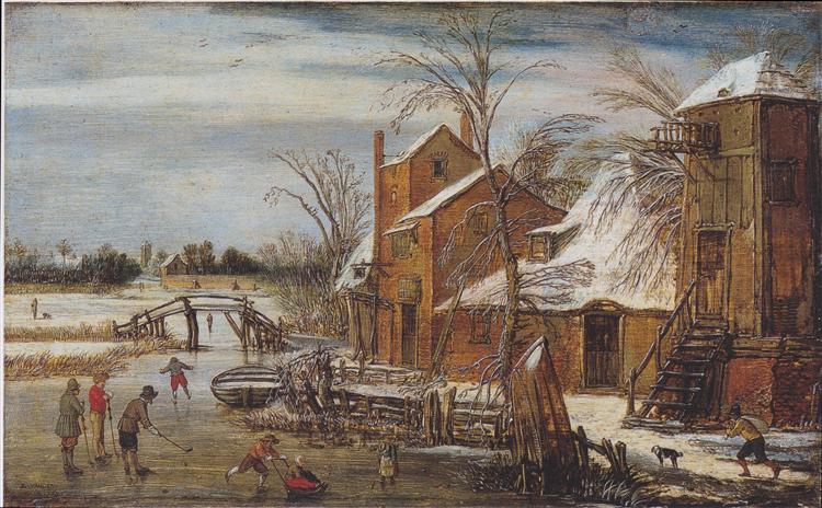 Winter scene with skaters, 1615 - Esaias van de Velde