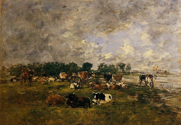 Cows in the Fields, c.1894 - Эжен Буден