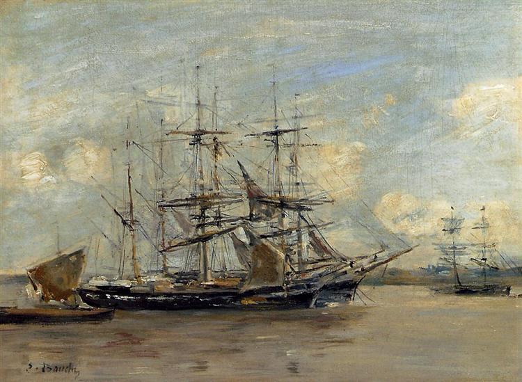 Le Havre, Three Master at Anchor in the Harbor, c.1879 - 歐仁·布丹