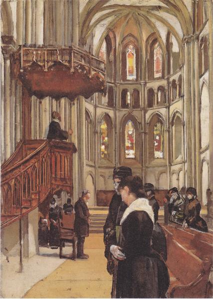 Prayer in the Saint Pierre Cathedral in Geneva, 1882 - Ferdinand Hodler