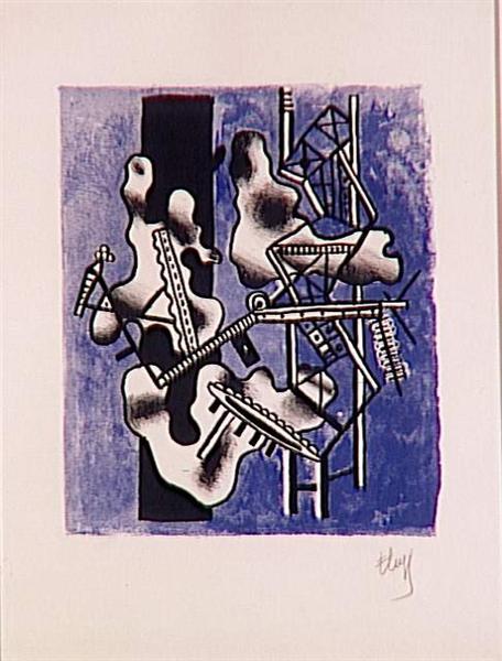 Mechanical Elements on a blue background, 1948 - Фернан Леже