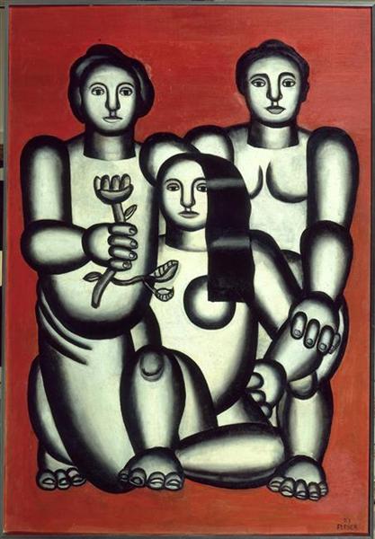 Three girls on red background (composition with three women), 1927 - Fernand Léger