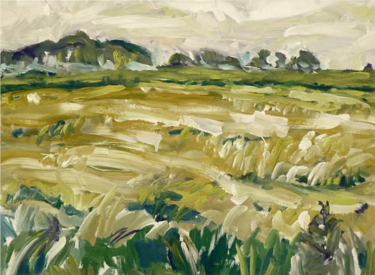 Ripe cornfield near Bourtange, the Neatherlands  - landscape painting by Fons Heijnsbroek - Dutch artist, 1986 - Fons Heijnsbroek