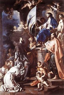 St. Bonaventura Receiving the Banner of St. Sepulchre from the Madonna - Франческо Солімена