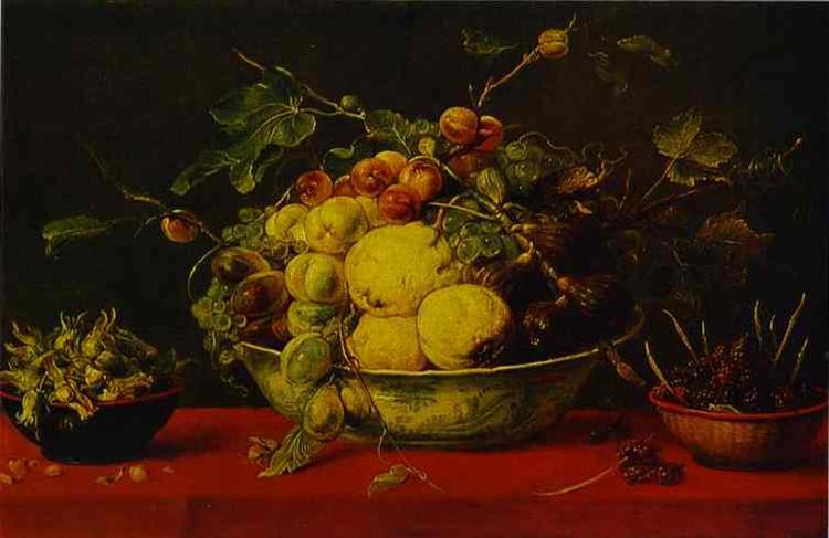 Fruits in a Bowl on a Red Tablecloth, 1620 - Frans Snyders