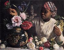 Negress with Peonies - Frédéric Bazille