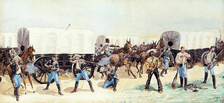 Attack on the Supply Train, 1885 - 弗雷德里克·雷明顿